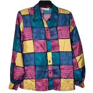 Womens Vintage 80’s Color block pink button up Shirt Sz L